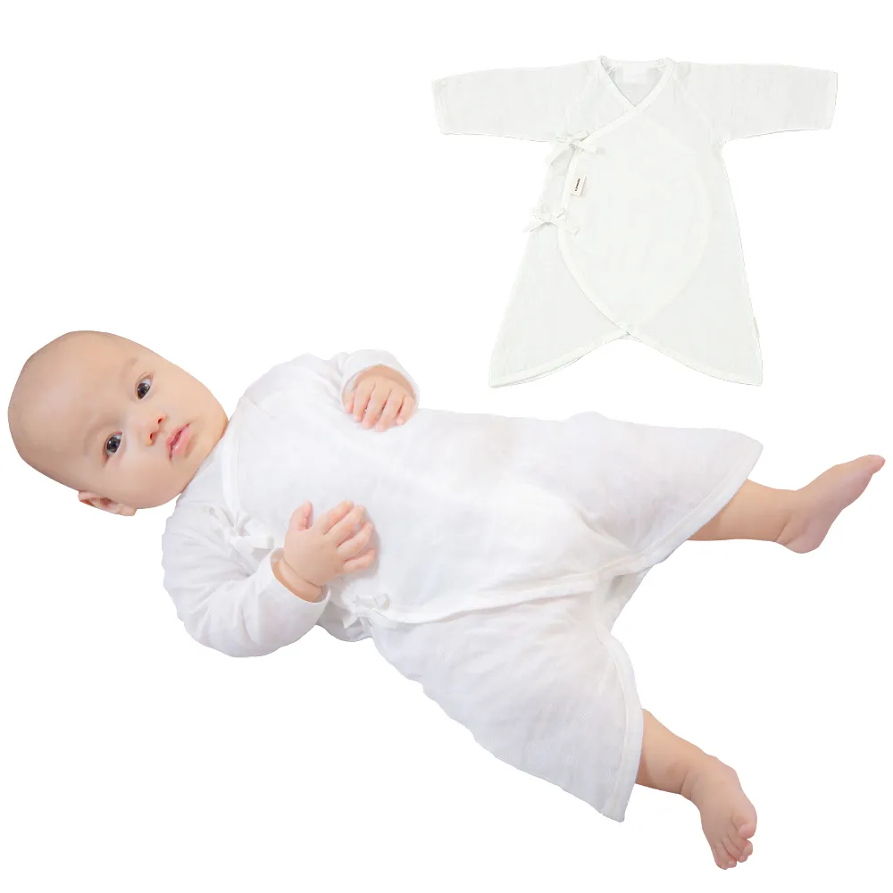 【Gennies 奇妮】純棉寶寶蝴蝶衣(紗布衣 嬰幼兒 新生兒 長袖 綁帶式 開扣褲襠)