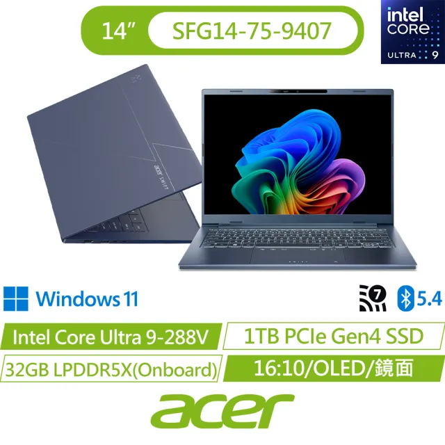 【Acer】M365組★14吋Copilot+輕薄AI筆電(Swift Go/SFG14-75-9407/Ultra 9-288V/32G/1TB/OLED/W11)