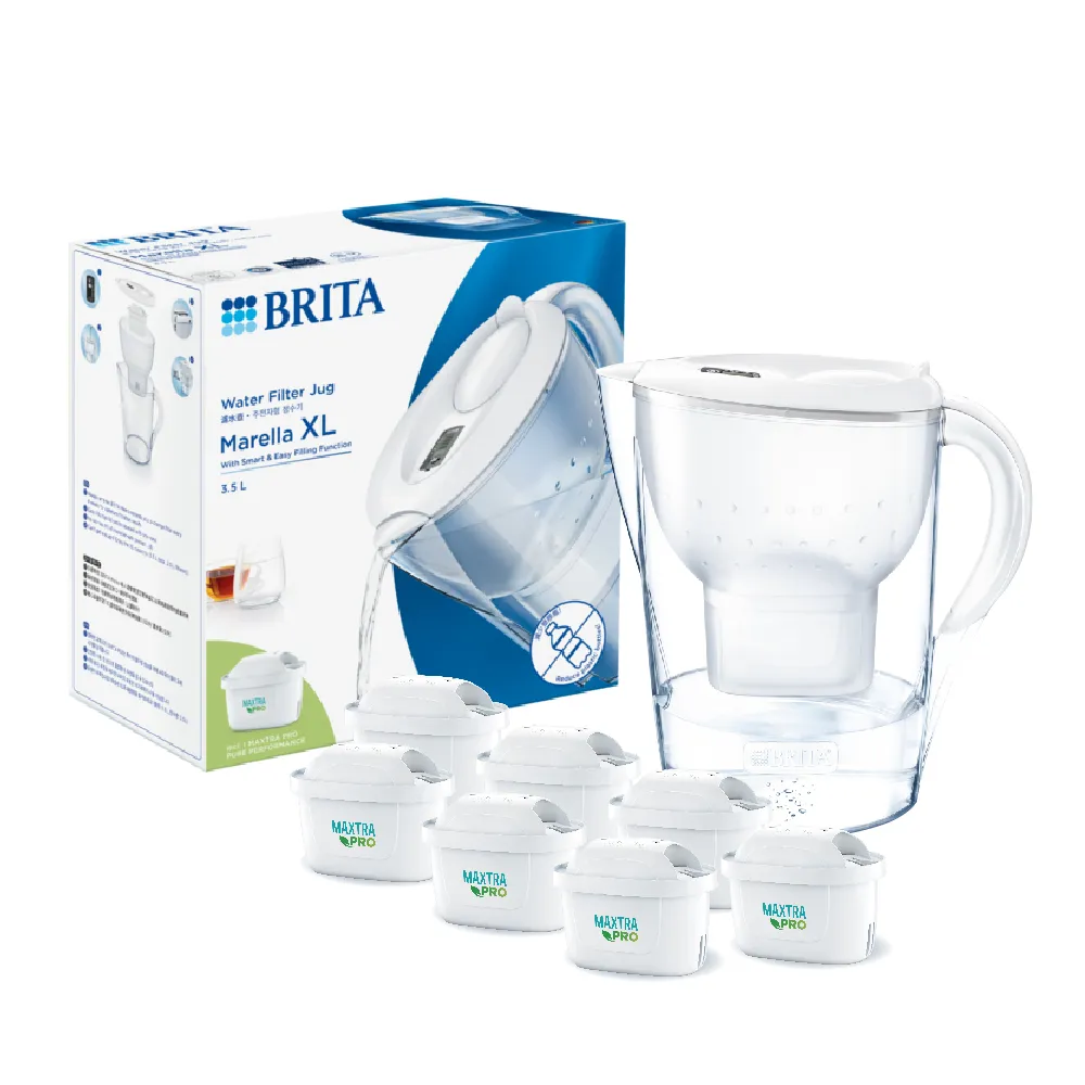 【BRITA】官方直營 Marella 3.5L馬利拉濾水壺+6入MXPRO全效型濾芯(共1壺7芯 兩色選)
