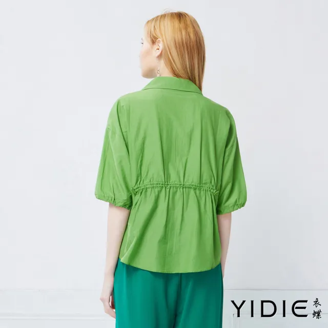 【YIDIE】知性束口抽繩棉質短袖襯衫-綠