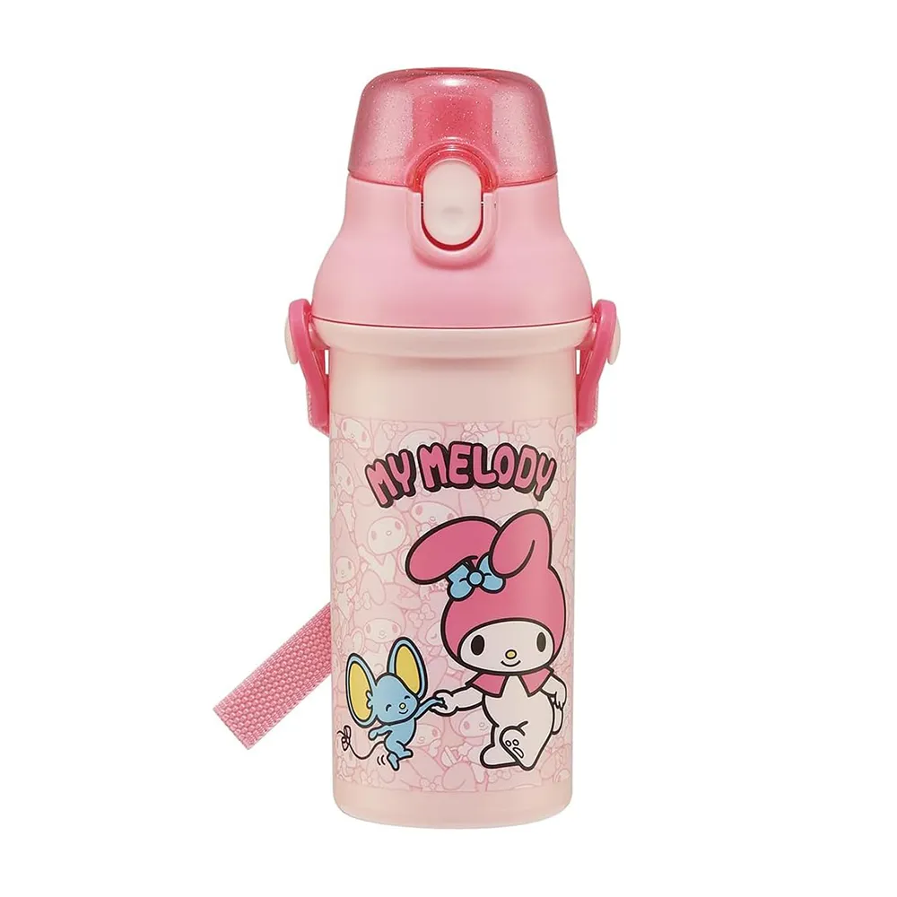 【百科良品】日本製 甜心粉Melody美樂蒂 奇幻舞蹈 彈蓋直飲水壺 隨身瓶 抗菌加工 480ML(附背帶)