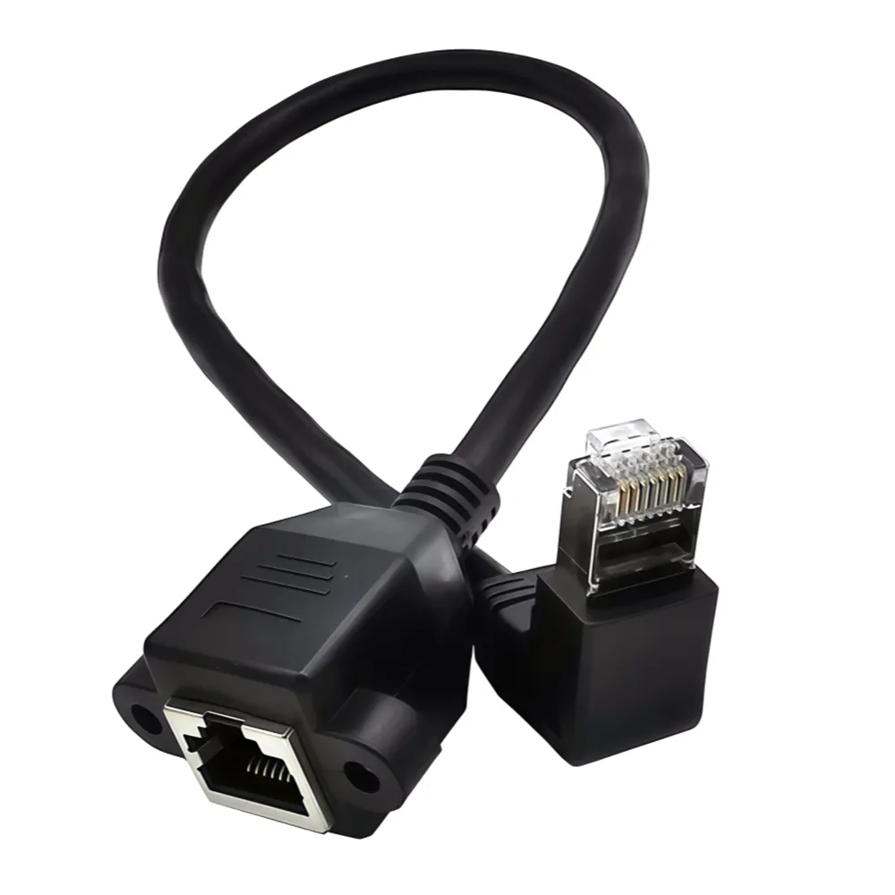 【Fujiei】Cat.6 RJ45公下彎 90度L型彎角/母帶螺絲孔 網路延長線0.3米(公對母)