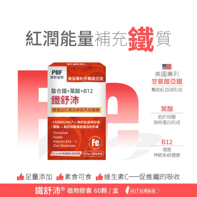 【寶齡富錦】鐵舒沛 螯合鐵+葉酸+B12(60顆/盒)