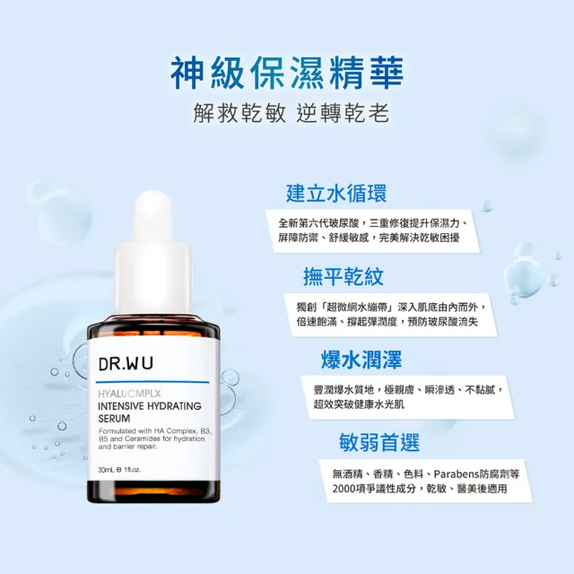 【DR.WU 達爾膚】玻尿酸保濕加倍組(玻尿酸精華乳50ML+玻尿酸精華液30MLx2)