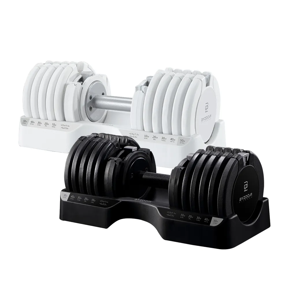 【BYZOOM FITNESS】Pure Series 55lb/約25kg 15段重量可調式啞鈴 白/黑二色 雙入(BZ-QCD-55LB)