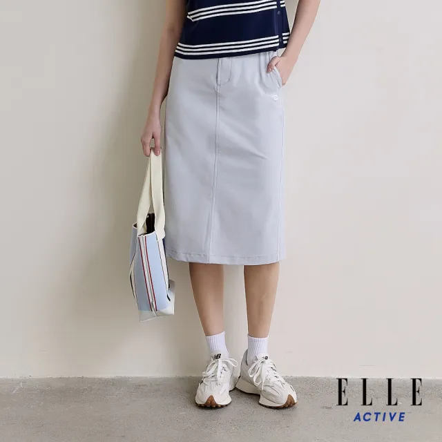 【ELLE ACTIVE】女款 可調式腰帶撞色線條中長裙-灰色(EA26S1W2205-93)