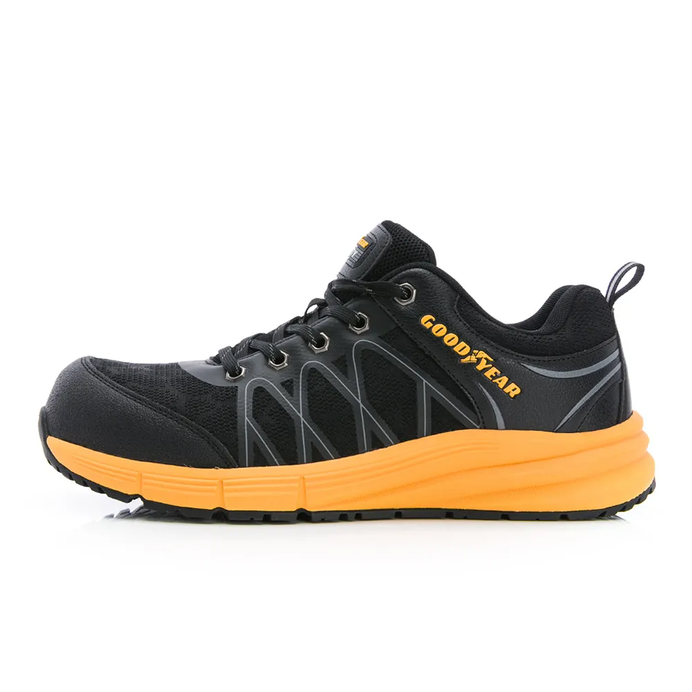 【GOODYEAR 固特異】玄鐵-認證塑鋼頭防護鞋/男鞋 防滑 耐壓鞋頭 黑黃(GAMX53994)