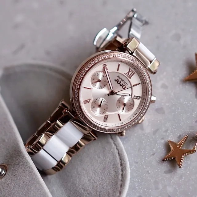 【NATURALLY JOJO】時尚三眼 晶鑽腕錶 石英錶-香檳金X白(JO96973-13R)