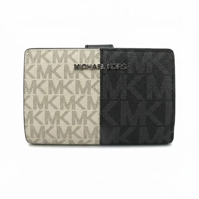 【Michael Kors】JET SET TRAVEL滿版logo拼接PVC皮革中夾35F4STVF6B(黑白)（其他規格）