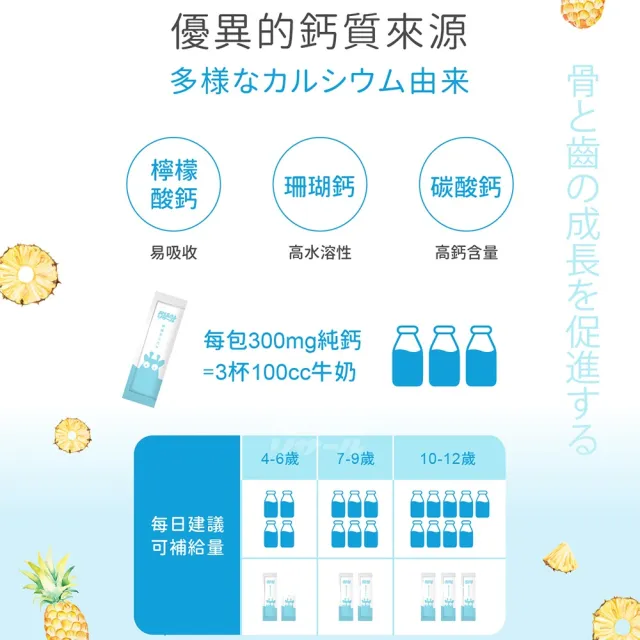 【小兒利撒爾】成長鈣鎂 兒童配方 2盒組 90包/盒(共180包 鳳梨口味)