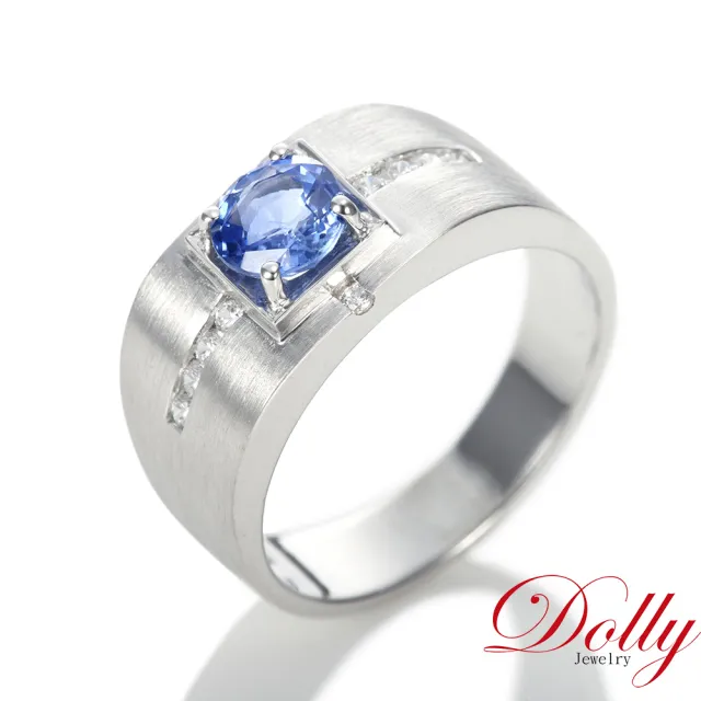 【DOLLY】天然 斯里蘭卡藍寶石1克拉鑽石男戒-002 高級訂製珠寶 奢華質感 浪漫送禮