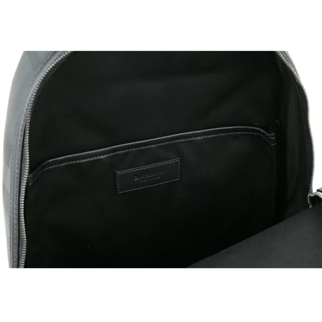 【BURBERRY 巴寶莉】Rocco格紋帆布拼牛皮後背包-炭灰色