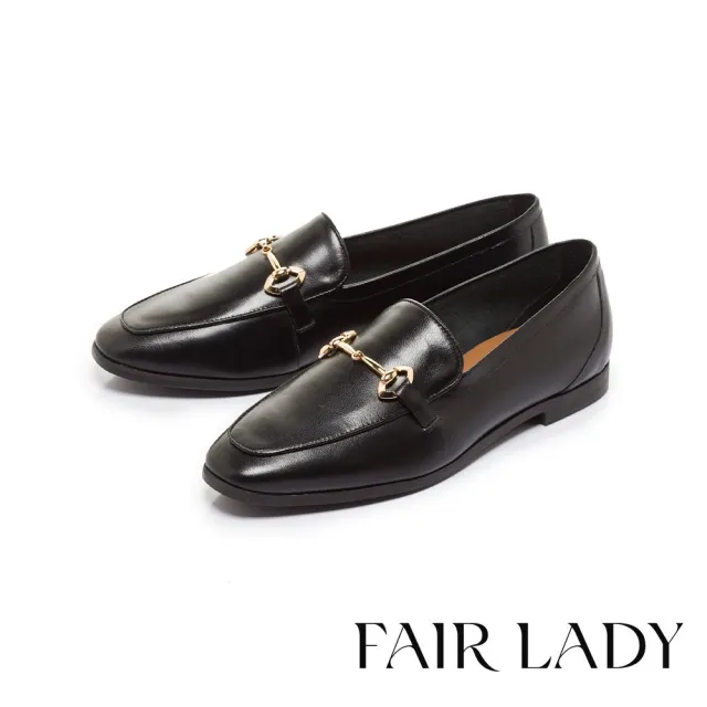 【FAIR LADY】品牌經典 小時光 時髦馬銜釦真皮平底樂福鞋(黑/522454 女鞋)