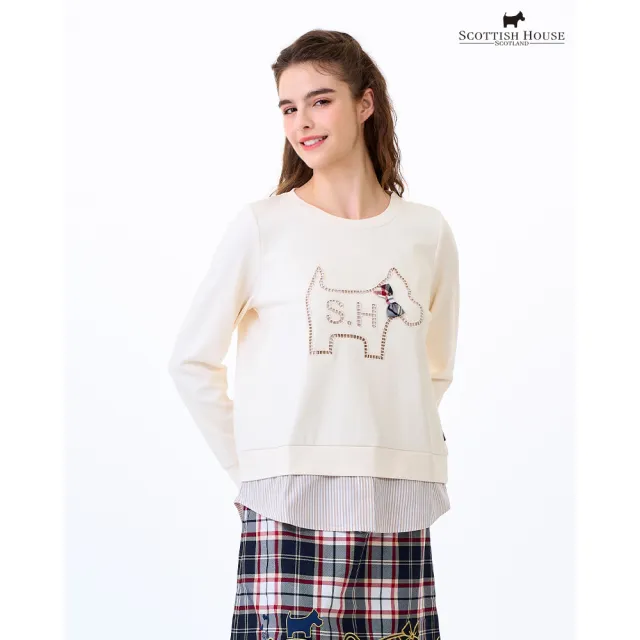 【SCOTTISH HOUSE】簍空繡花拼接長袖上衣-米白/丈青 CIWB1267