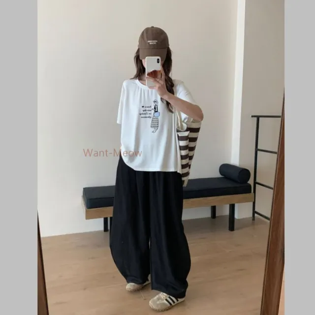 【Want-Meow】90公斤可穿/寬鬆好質感都會女子太空棉圖案T大尺碼上衣短袖T恤(大碼/大尺碼/加大碼/短袖上衣)