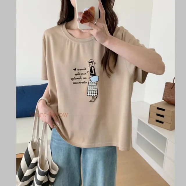 【Want-Meow】90公斤可穿/寬鬆好質感都會女子太空棉圖案T大尺碼上衣短袖T恤(大碼/大尺碼/加大碼/短袖上衣)
