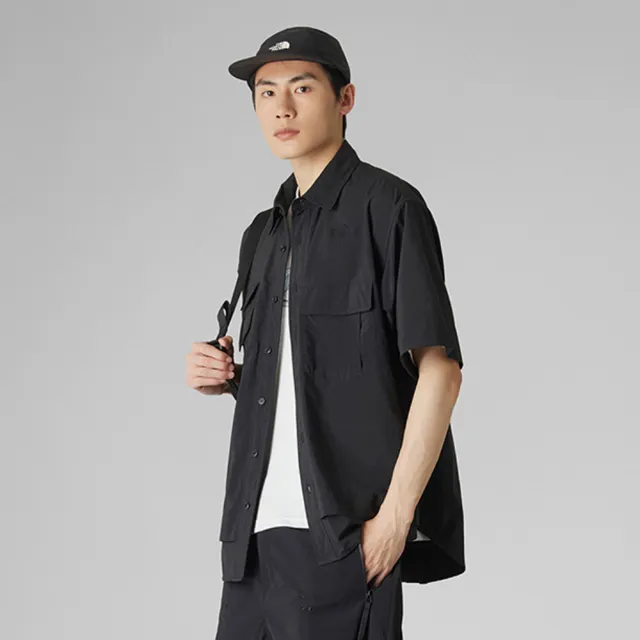 【The North Face】北面UE男款黑色COOLTOUCH觸膚涼感短袖襯衫｜8F6CJK3
