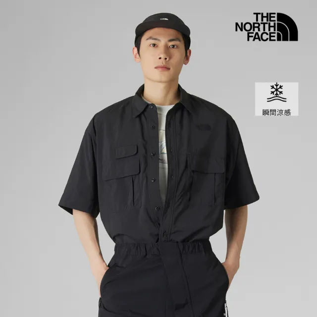 【The North Face】北面UE男款黑色COOLTOUCH觸膚涼感短袖襯衫｜8F6CJK3