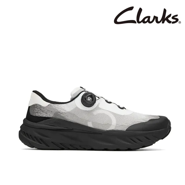 【Clarks】男鞋 微風跑-Zeph Run Rad男款織物旋鈕扣輕量厚底運動鞋 休閒鞋 增高鞋(黑色/灰色)(CLM87365C)