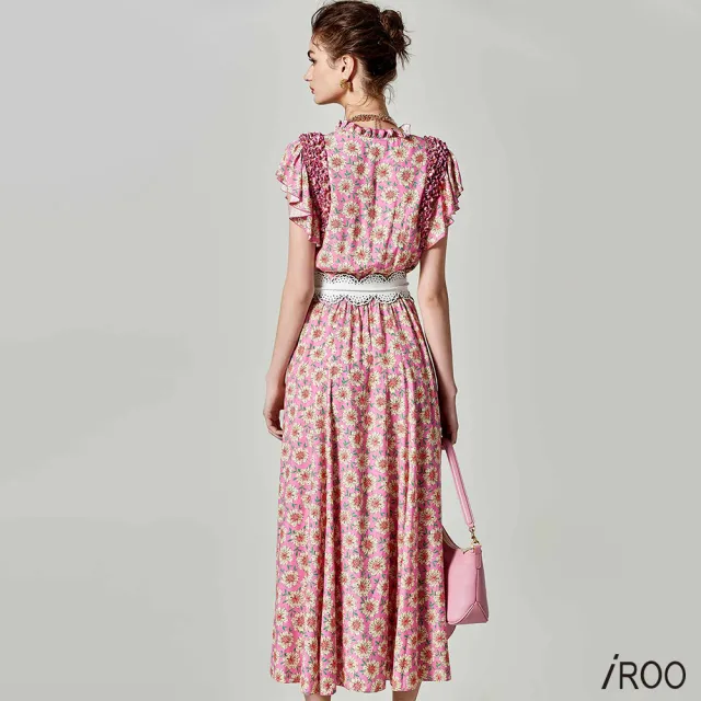 【iROO】織錦渡假風印花洋裝
