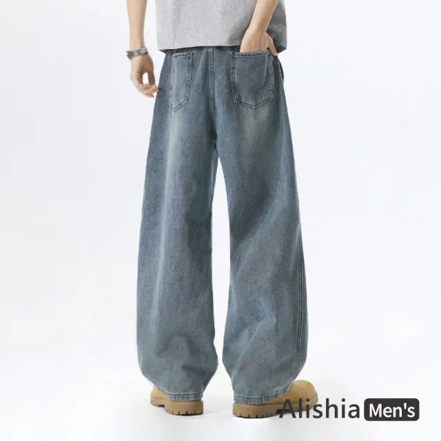 【Alishia】百搭修身打摺直筒男款丹寧褲 長褲 M-3XL (藍色/黑色)