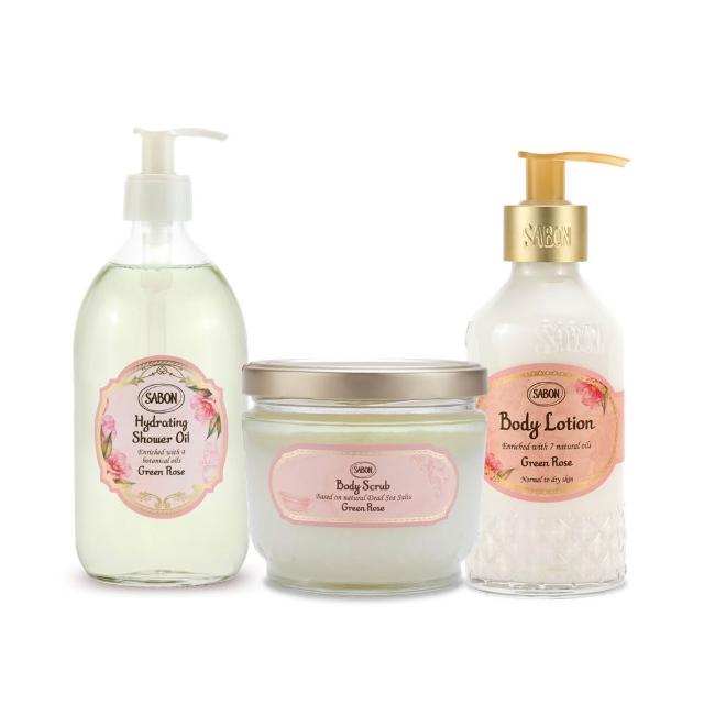 【SABON】官方直營 明星三部曲呵護組(輕潤沐浴油500ml+身體磨砂膏600g+圓瓶身體乳液200ml)