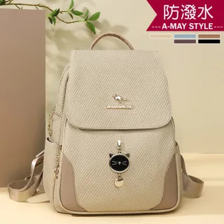 【Amay Style 艾美時尚】女包 旅行後背包 雙肩包 防潑水質感紋理貓咪吊飾後背包(5色.預購)