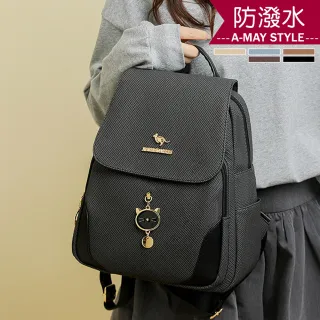 【Amay Style 艾美時尚】女包 旅行後背包 雙肩包 防潑水質感紋理貓咪吊飾後背包(5色.預購)