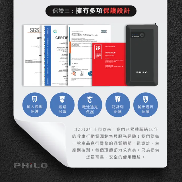 【Philo 飛樂】PQC-8000se 救車行動電源 8000mAh (救車線行動電源/汽車緊急照明/啟動電源/汽車充電器)