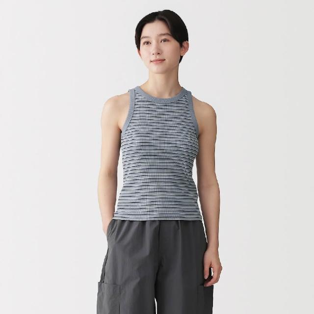 【MUJI 無印良品】女柔滑羅紋削肩坦克背心(柔白/黑色/摩卡棕/柔白橫紋/淺藍橫紋/棕橫紋)
