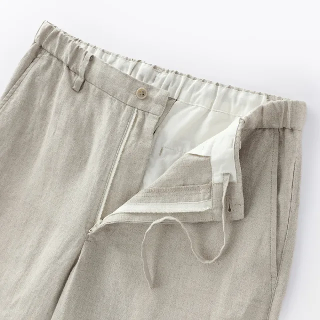 【MUJI 無印良品】男亞麻水洗錐形褲(黑色/原色/深藍)