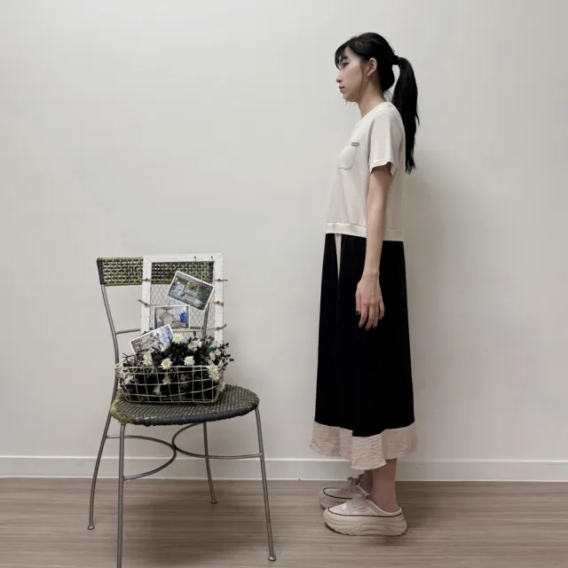 【Hana Mokuba】花木馬日系女裝圓領休閒拼接・層次剪裁洋裝
