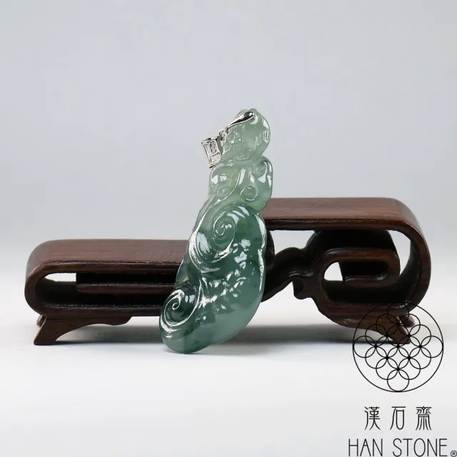 【漢石齋】天然翡翠A貨 靈猴獻瑞玉佩吊墜 冰種飄花(20*51*6mm)