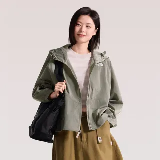 【The North Face】北面女款米白色DWR防潑水可打包連帽外套｜8FZTQLI 抗UV