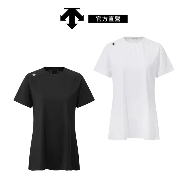 【DESCENTE】迪桑特 女士 遮臀長版下擺開衩透氣短袖T恤(黑色/白色)