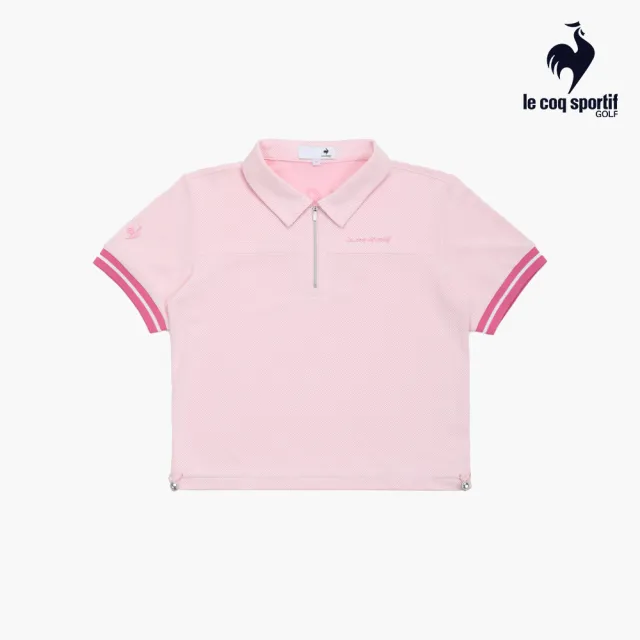 【LE COQ SPORTIF 公雞】高爾夫系列 女款粉紅色吸汗速乾彈性防曬短袖POLO衫 QLX2T204