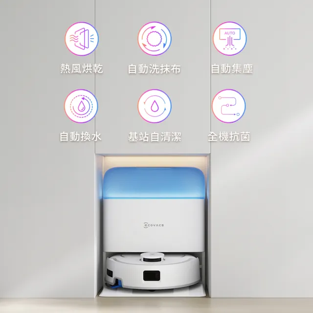 【ECOVACS 科沃斯】DEEBOT mini2 全台首款光彩全能掃拖機器人(超窄小任意穿梭/全能基站/毛髮不纏/更安靜)