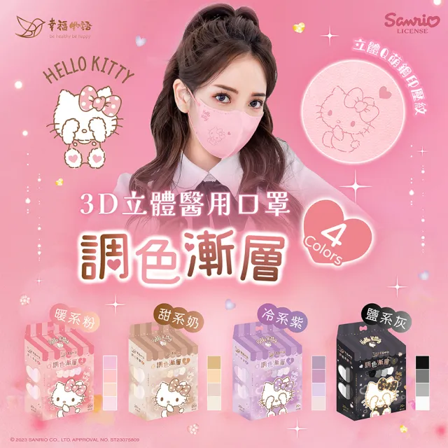 【Injoyyi 幸福物語】買4送1 Hello Kitty3D立體醫療口罩20片/盒 (調色漸層系列 一盒4色 4款任選)