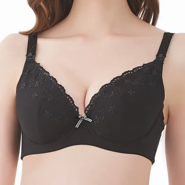【Gennies 奇妮】哺乳內衣 牛奶紗深V軟鋼圈內衣(黑)