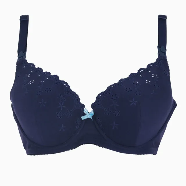 【Gennies 奇妮】哺乳內衣 牛奶紗深V軟鋼圈內衣(深藍)