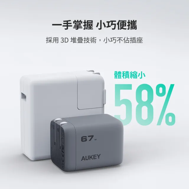 【AUKEY】Comet Mix 3 67W PA-C3 Type-C 氮化鎵 三孔 PD快充充電器
