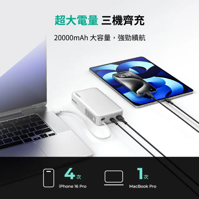 【AUKEY】Sling 20000mAh PB-Y48 100W PD快充 筆電行動電源 74Wh/具Wh標示(筆電神隊友)