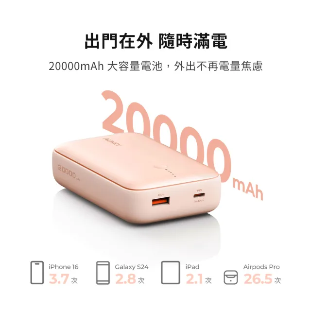 【AUKEY】CUBIE PB-Y57 20000mAh PD快充行動電源  22.5W/具Wh標示(一機在手 電力無窮)