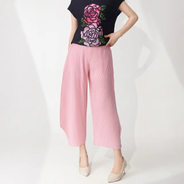 【米蘭精品】現貨+預購 三宅風褶皺衣服摺褲皺褶長褲(摺衣壓褶薄款寬鬆九分哈倫褲折衣女褲子5色74nh86