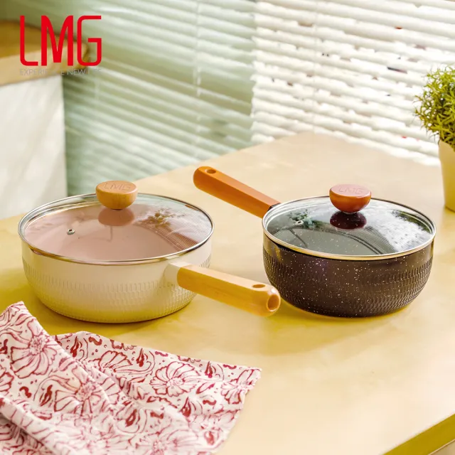 【LMG】全新升級日式錘紋不沾雪平鍋附蓋20cm-IH爐可用鍋(不沾鍋 適用各種爐具)