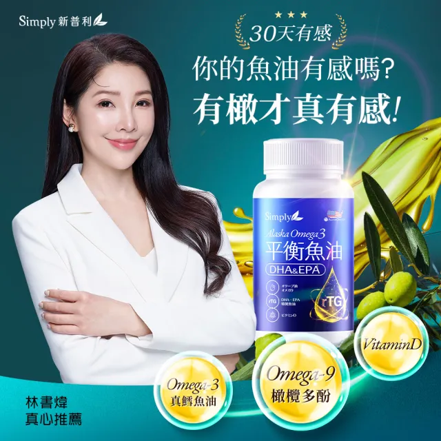 【Simply 新普利】Omega-3平衡魚油60顆 x2盒(林書煒推薦.Omega-9.DHA.EPA.D3)
