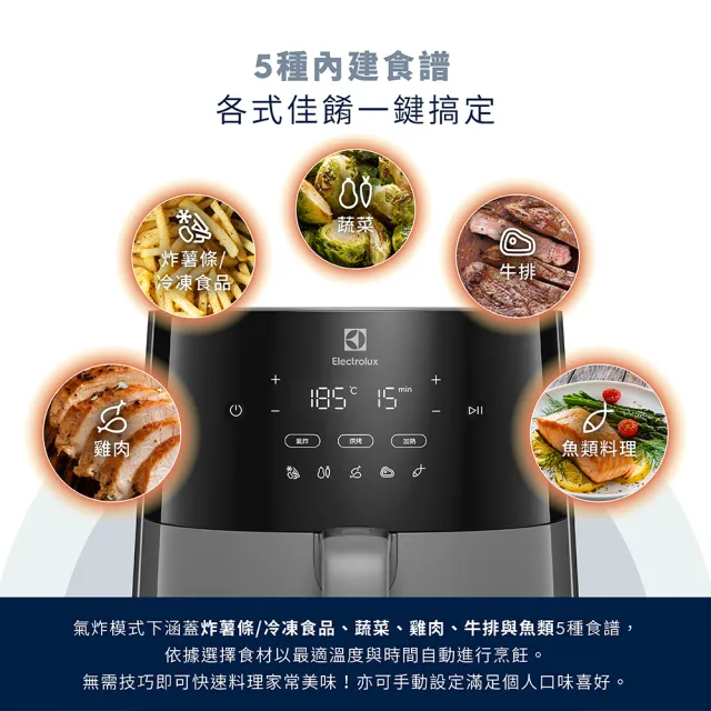 【Electrolux 伊萊克斯】3.3公升極致美味500 觸控式氣炸鍋-珍珠黑(E5AF1-510P)