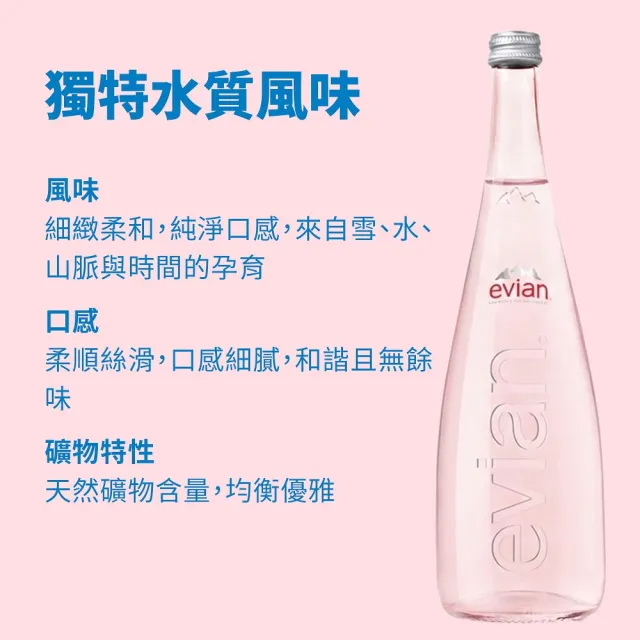 【Evian 依雲】官方直營 天然礦泉水 750mlx12入/箱(玻璃瓶)