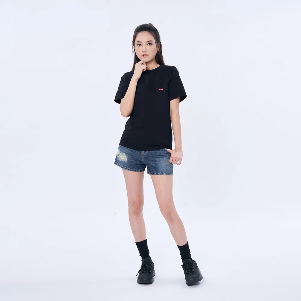 【5th STREET】女裝 短袖 短t 上衣 t恤 TEE 立體 圓領 logo 黑色(570985)