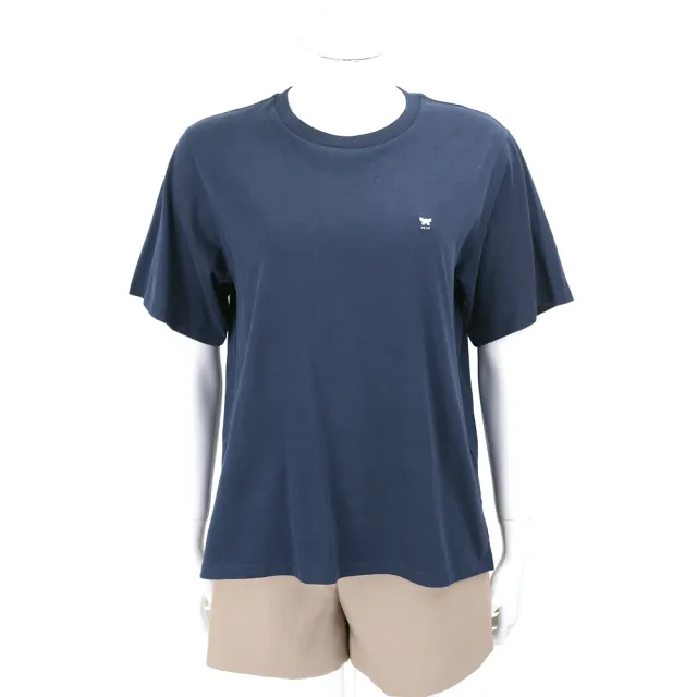 【MaxMara】WEEKEND WKDVENACO 素面海軍藍圓領蝴蝶刺繡純棉短袖TEE T恤